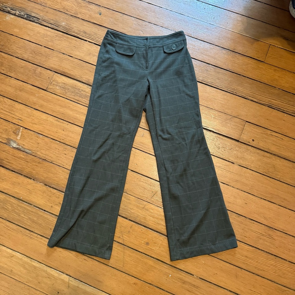 New York & Company Dark Green Plaid Boot-Cut Dress Pants